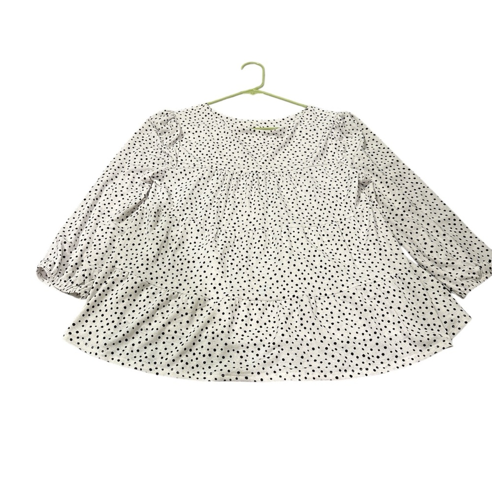 Monteau White Blouse with Black Polka Dots